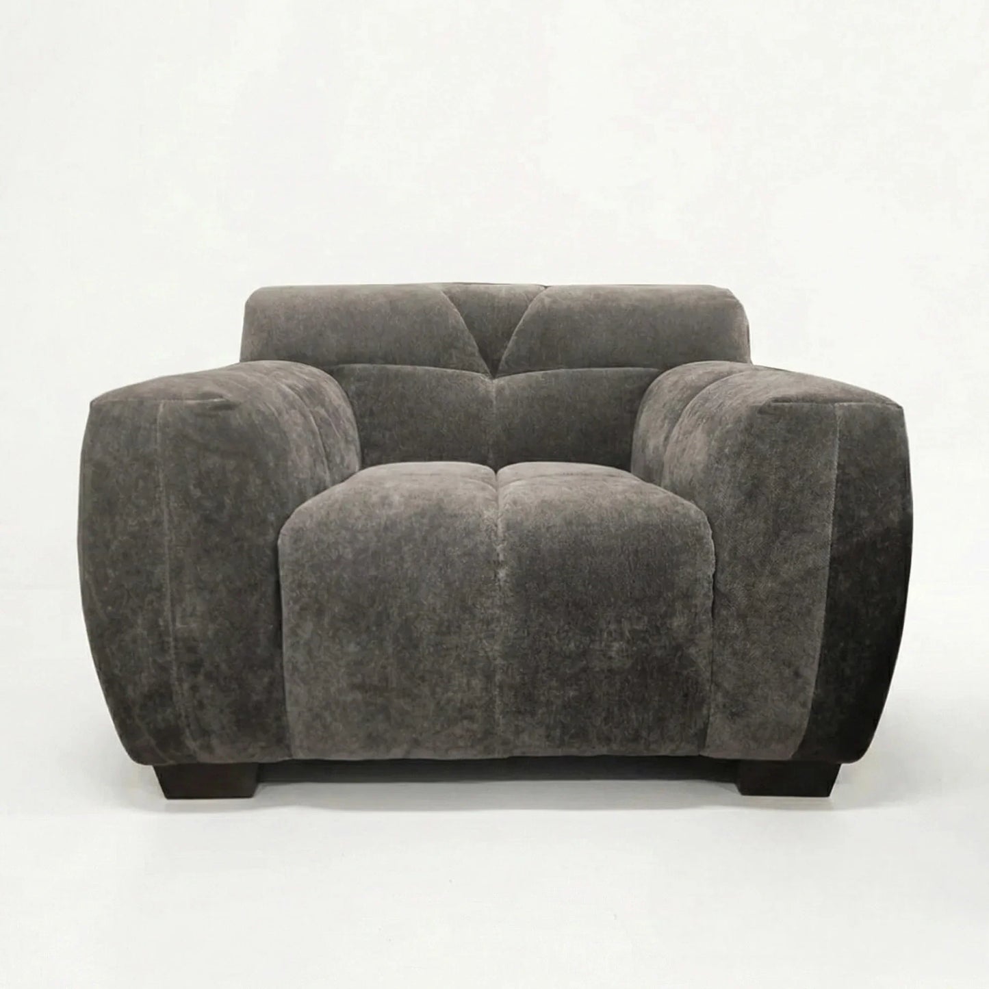 ALUXO Harlem Deep Channel Stitched Armchair In Steel Grey Mermaid Velvet