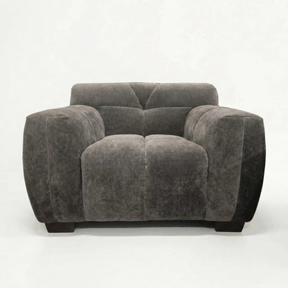 ALUXO Harlem Deep Channel Stitched Armchair In Steel Grey Mermaid Velvet