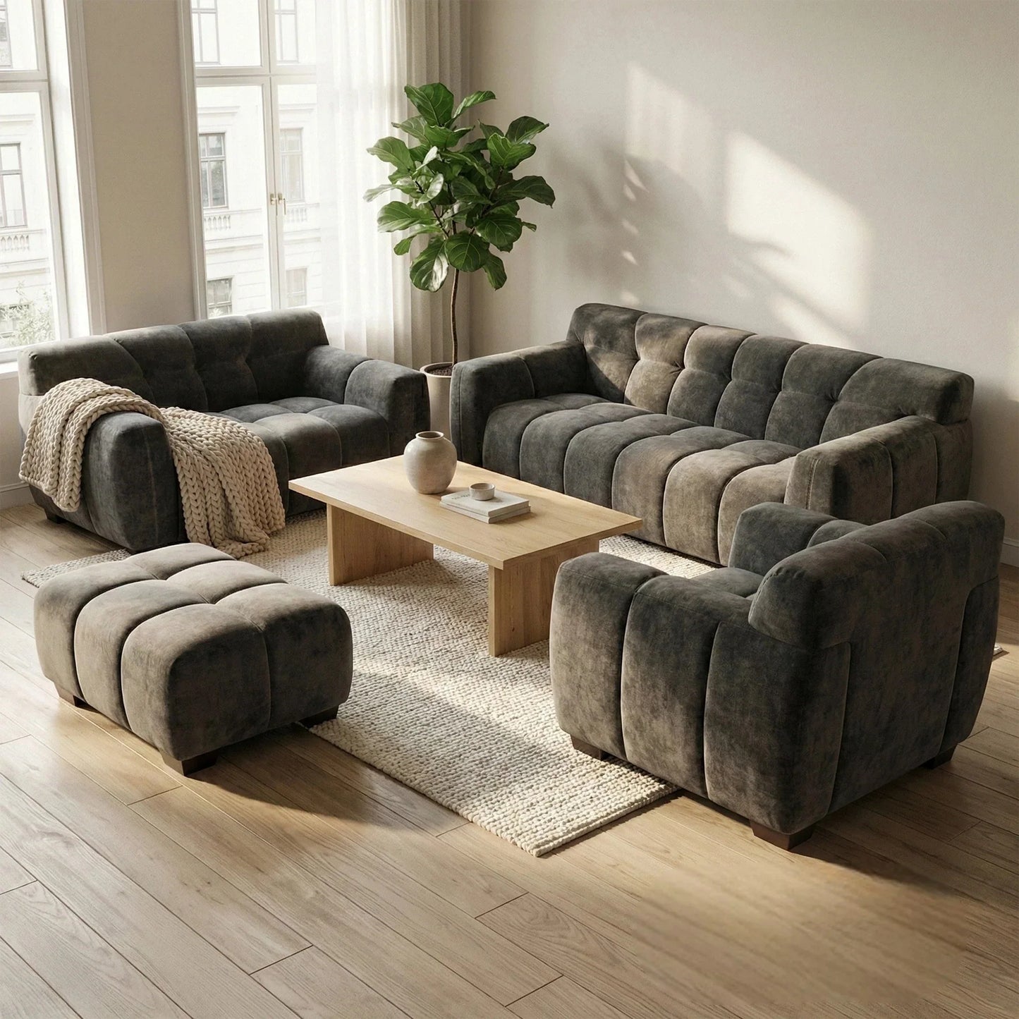 ALUXO Harlem Deep Channel Stitched Armchair In Cocoa Chocolate Grey Mermaid Velvet