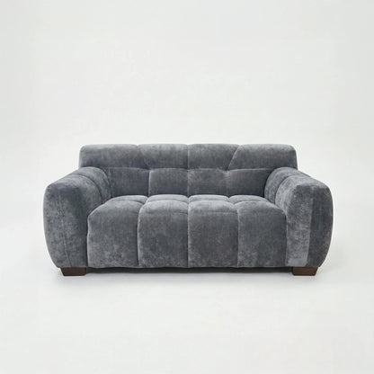 ALUXO Harlem Deep Channel Stitched 2 Seater Sofa In Steel Grey Mermaid Velvet