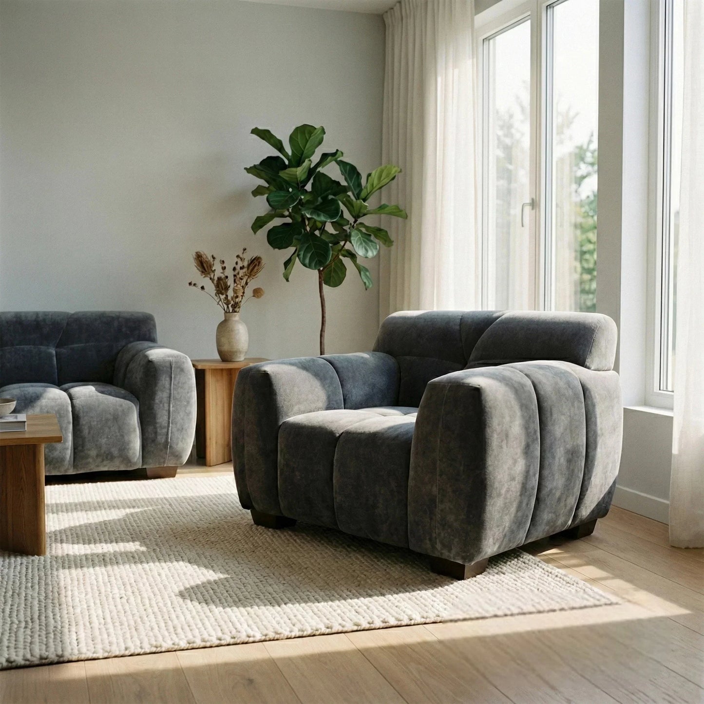 ALUXO Harlem Deep Channel Stitched Armchair In Cocoa Chocolate Grey Mermaid Velvet