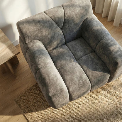 ALUXO Harlem Deep Channel Stitched Armchair In Cocoa Chocolate Grey Mermaid Velvet