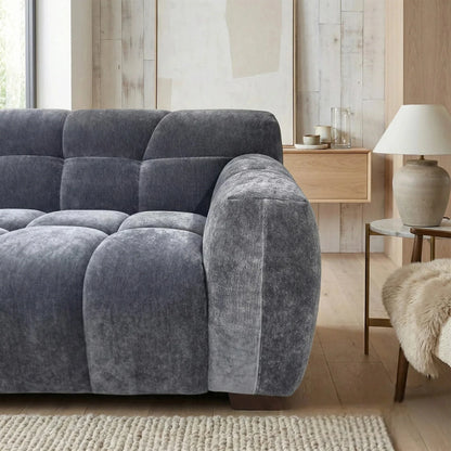 ALUXO Harlem Deep Channel Stitched 2 Seater Sofa In Steel Grey Mermaid Velvet