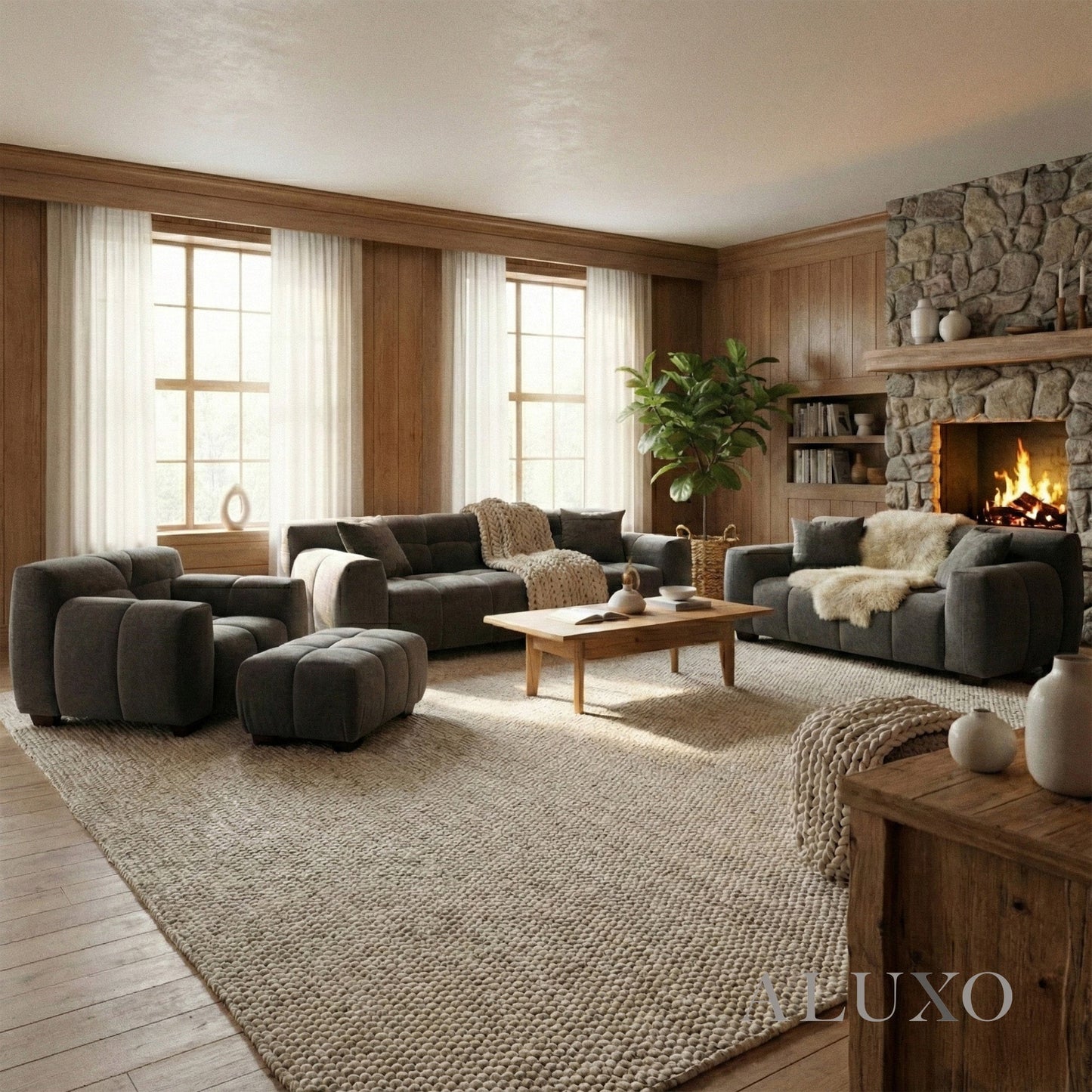 Harlem 3 Seater Sofa – Steel Grey Mermaid Velvet | Deep Channel Stitched