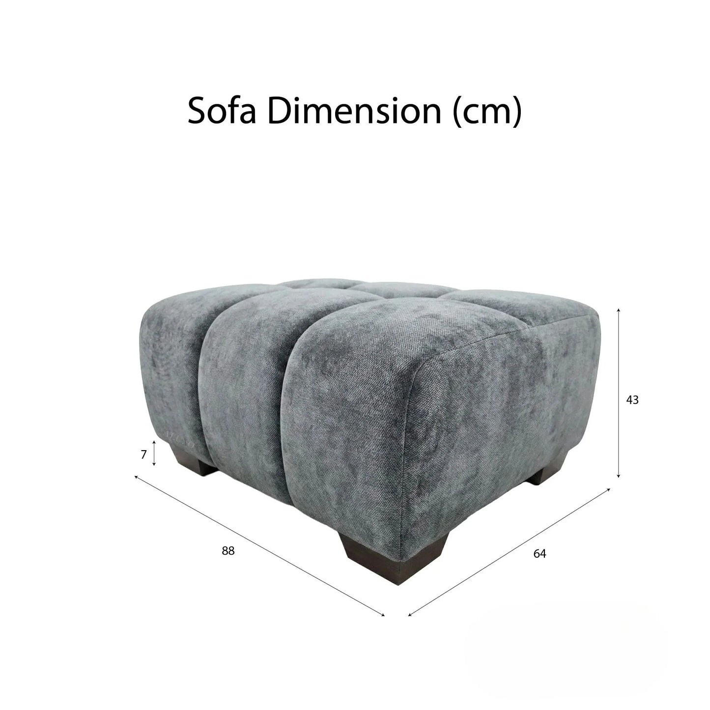 ALUXO Harlem Deep Channel Stitched Footstool In Steel Grey Mermaid Velvet