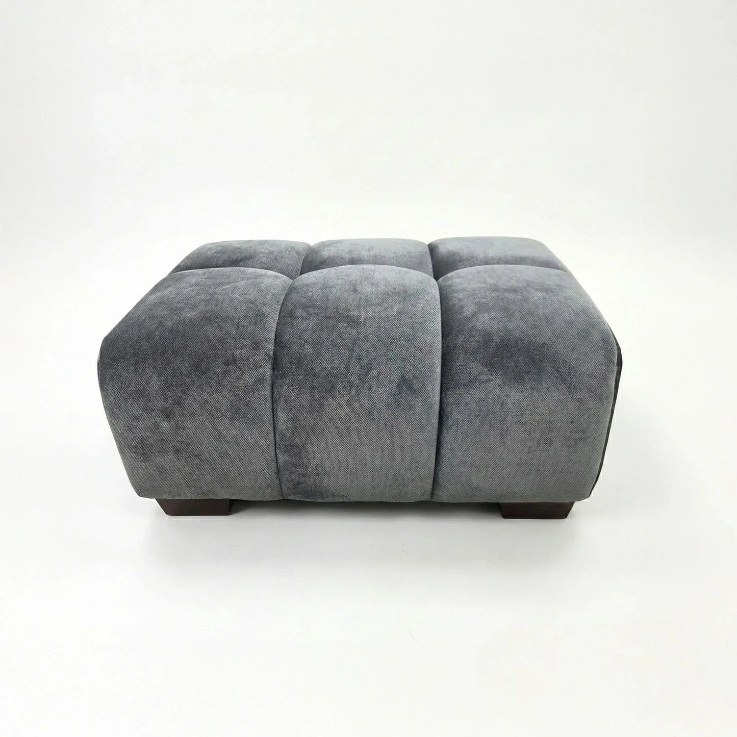 ALUXO Harlem Deep Channel Stitched Footstool In Steel Grey Mermaid Velvet