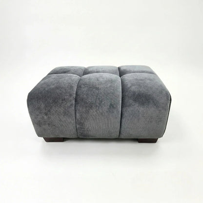 ALUXO Harlem Deep Channel Stitched Footstool In Steel Grey Mermaid Velvet