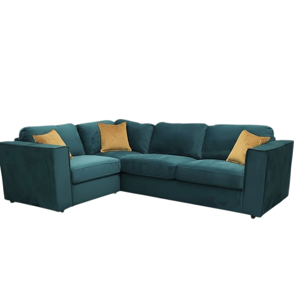 Hudson 4 Piece Corner Sofa With Fixed Full Back In Teal Green Velvet Fabric