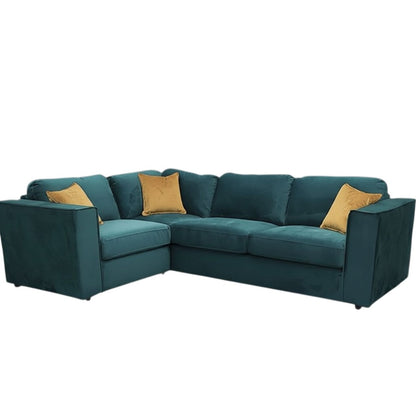 Hudson 4 Piece Corner Sofa With Fixed Full Back In Teal Green Velvet Fabric