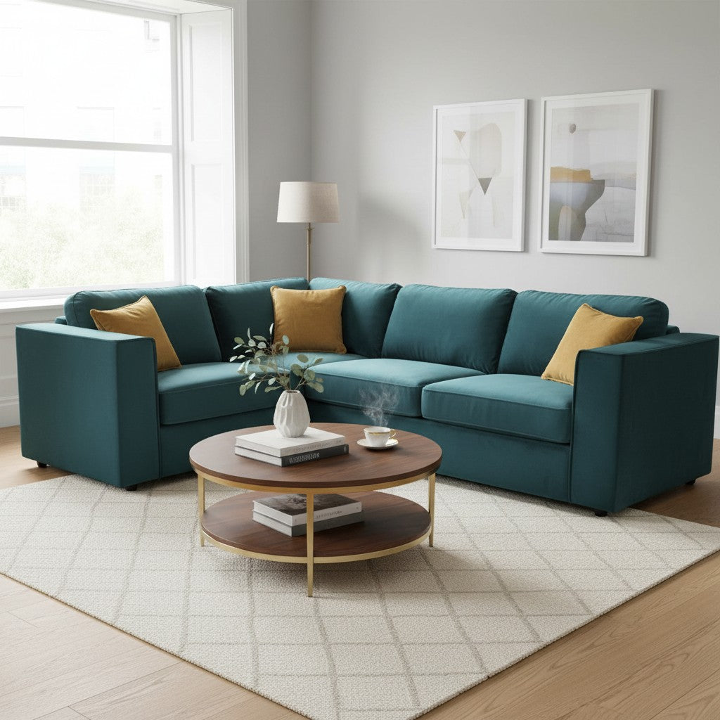 Hudson 4 Piece Corner Sofa With Fixed Full Back In Steel Grey Velvet