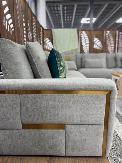 Berlin Sofa Grey Velvet Gold Trim Corner Sofa