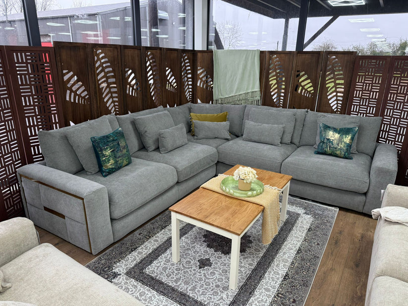 Berlin Sofa Grey Velvet Gold Trim Corner Sofa