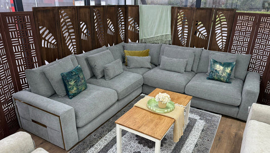 Berlin Sofa Grey Velvet Gold Trim Corner Sofa