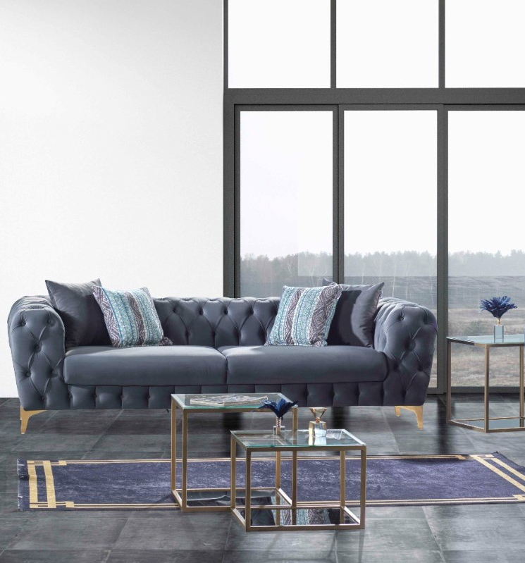 Alessio 3+2 Plush Velvet Sofa Gold Legs - 4 Colours