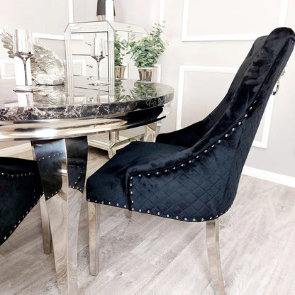 Bentley Quilted Velvet Dining Chair with Chrome Lion Knocker