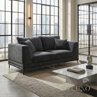 ALUXO® Lenox 2 Seater Compact Sofa – Steel Grey Velvet | Mid-Century Modern