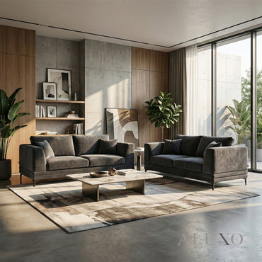 ALUXO® Lenox 3+2 Seater Sofa Set – Steel Grey Velvet | Mid-Century Modern