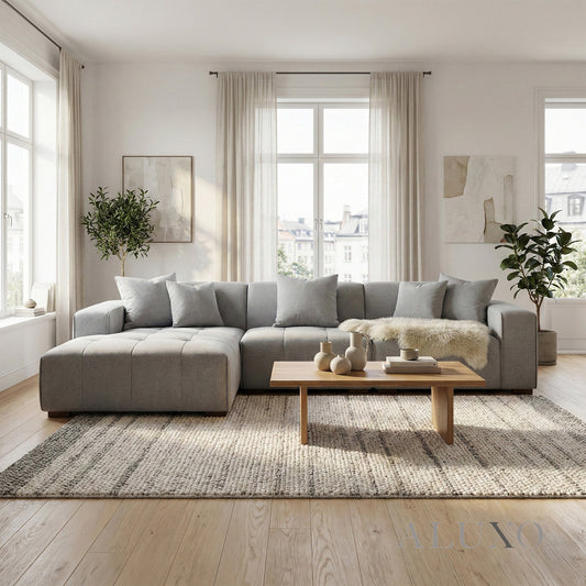 Leonard Left Hand Facing (LHF) Corner Sofa – Cloudy Grey Bouclé