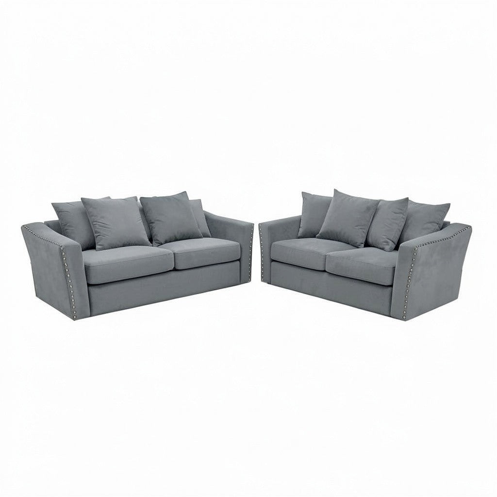Lincoln 3+2 Seater Sofa With Scatter Back Cushion In Marine Blue Velvet Fabric