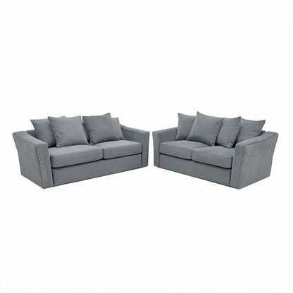 Lincoln 3+2 Seater Sofa With Scatter Back Cushion In Steel Grey Velvet Fabric