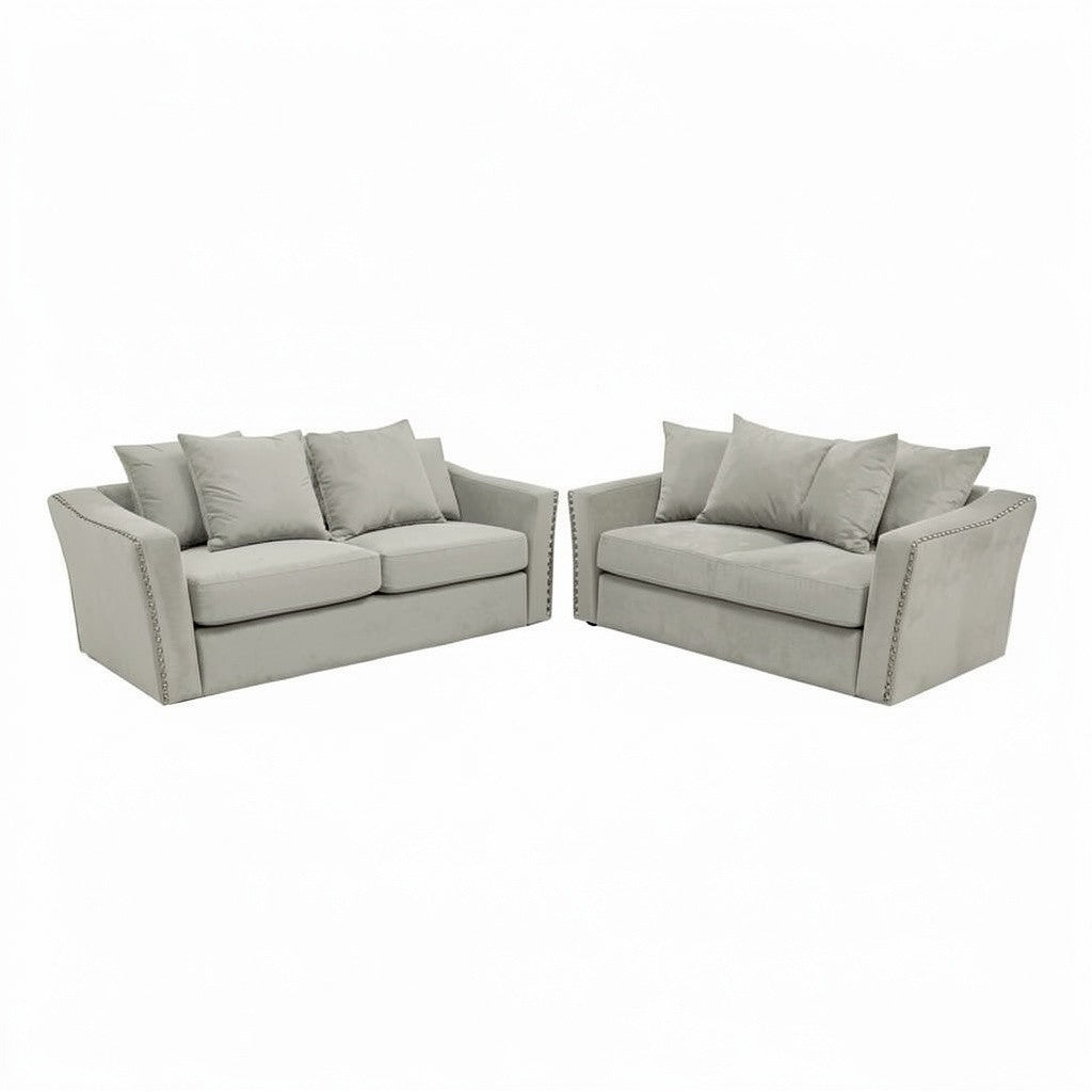 Lincoln 3+2 Seater Sofa With Scatter Back Cushion In Steel Grey Velvet Fabric