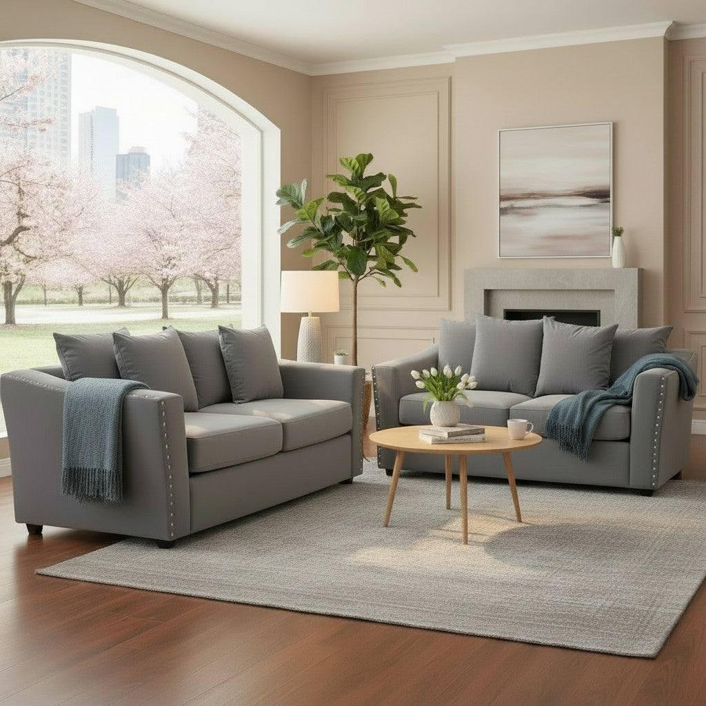 Lincoln 3+2 Seater Sofa With Scatter Back Cushion In Steel Grey Velvet Fabric