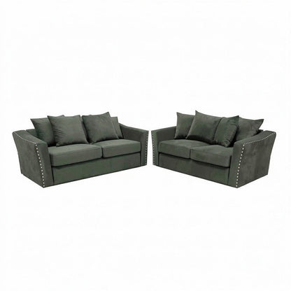 Lincoln 3+2 Seater Sofa With Scatter Back Cushion In Ebony Black Velvet Fabric