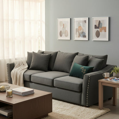 Lincoln 3+2 Seater Sofa With Scatter Back Cushion In Steel Grey Velvet Fabric