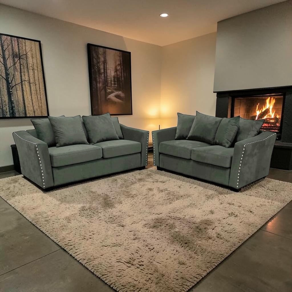 Lincoln 3+2 Seater Sofa With Scatter Back Cushion In Marine Blue Velvet Fabric