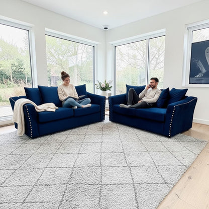 Lincoln 3+2 Seater Sofa With Scatter Back Cushion In Marine Blue Velvet Fabric