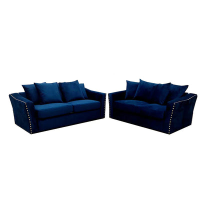 Lincoln 3+2 Seater Sofa With Scatter Back Cushion In Marine Blue Velvet Fabric