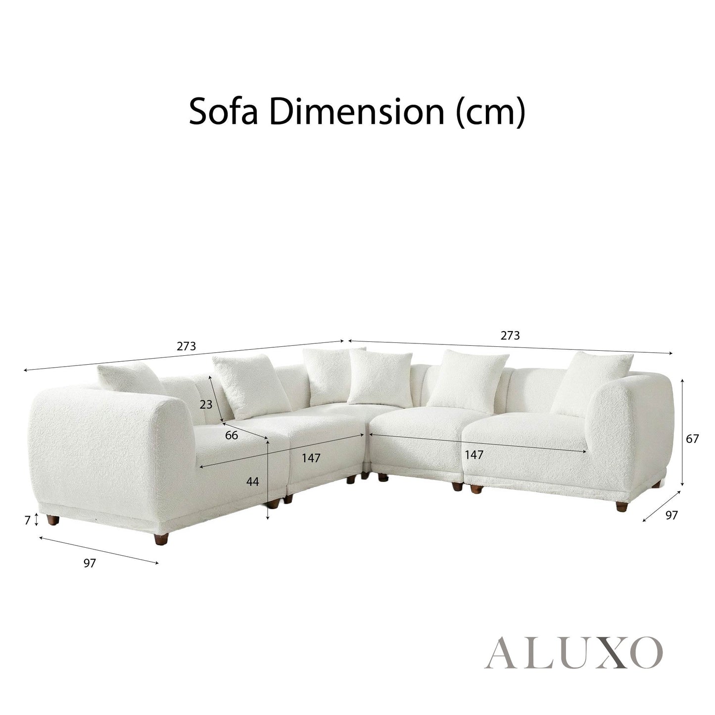 ALUXO® Lottie Modular Corner Sofa Set with Footstool – Polar White Bouclé