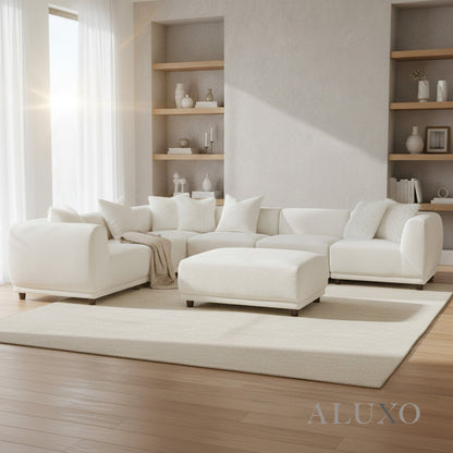 ALUXO® Lottie Modular Corner Sofa Set with Footstool – Polar White Bouclé