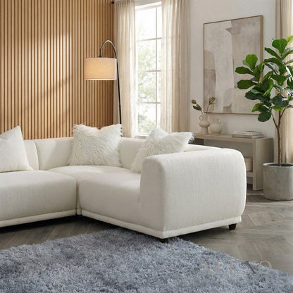 ALUXO® Lottie Modular Corner Sofa Set with Footstool – Polar White Bouclé