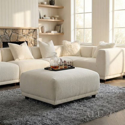 ALUXO® Lottie Modular Corner Sofa Set with Footstool – Polar White Bouclé
