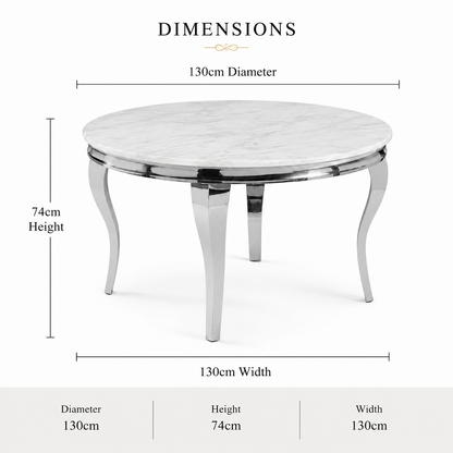 Louis 1.3m Round Chrome Dining Table With Polar White Sintered Stone