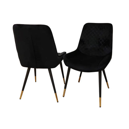 Luna Dining Chair In Black Velvet Fabric With Gold Tipped Black Legs