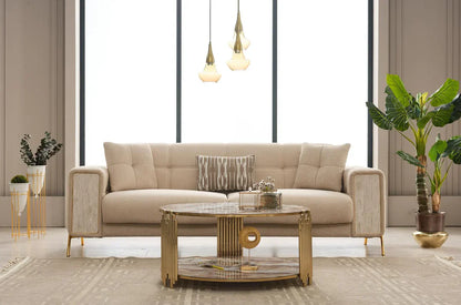 The Lux Premium 3+2 Cream Gold Velvet Sofa Bed Set