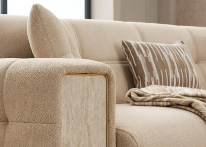 The Lux Premium 3+2 Cream Gold Velvet Sofa Bed Set