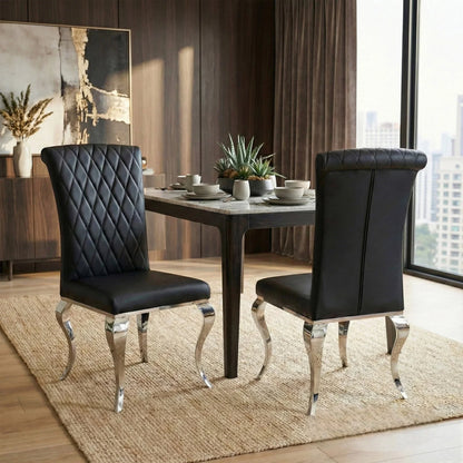 Luxury Niklas Black Faux Leather Dining Chair With Chrome Curved Legs