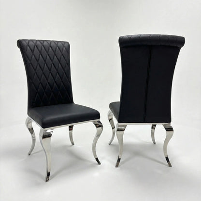 Luxury Niklas Black Faux Leather Dining Chair With Chrome Curved Legs