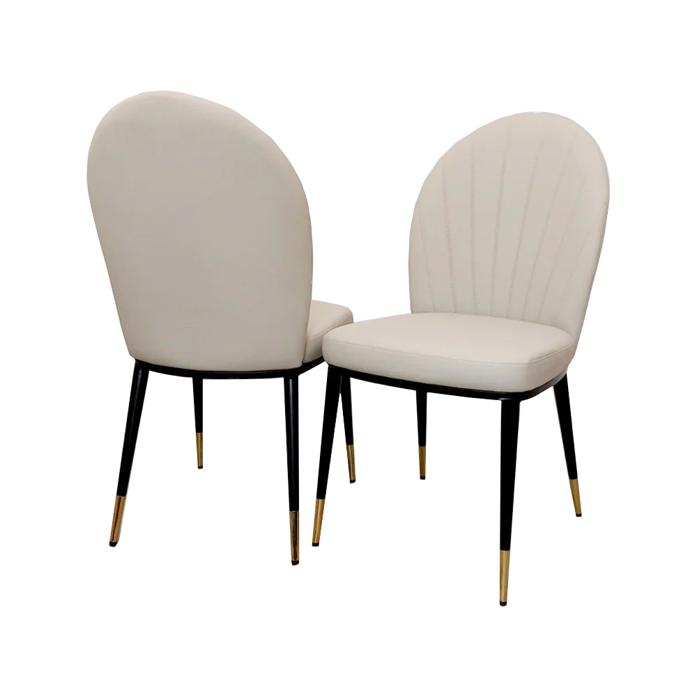 Luxury Etta Beige/Cream Leather Dining Chair With Gold Tip Legs