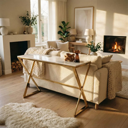 Luxury Jiro Gold Console Table With 120x40cm Polar White Stone Top