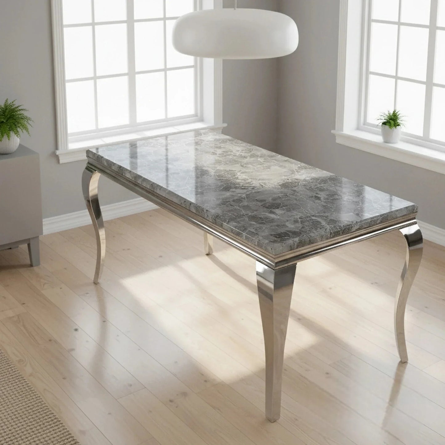 Luxury Lorens 150cm Marble Dining Table With Chrome 4-Leg Base