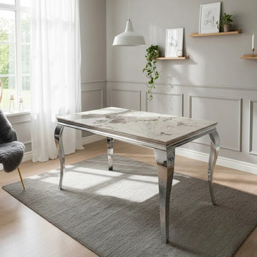 Luxury Lorens 160cm Marble Dining Table With Chrome 4-Leg Base