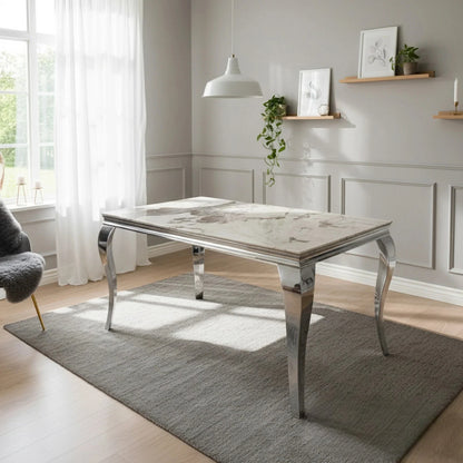 Luxury Lorens 180cm Marble Dining Table With Chrome 4-Leg Base