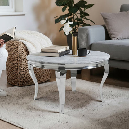 Luxury Louis 130cm Round Chrome Dining Table With Grey Glass