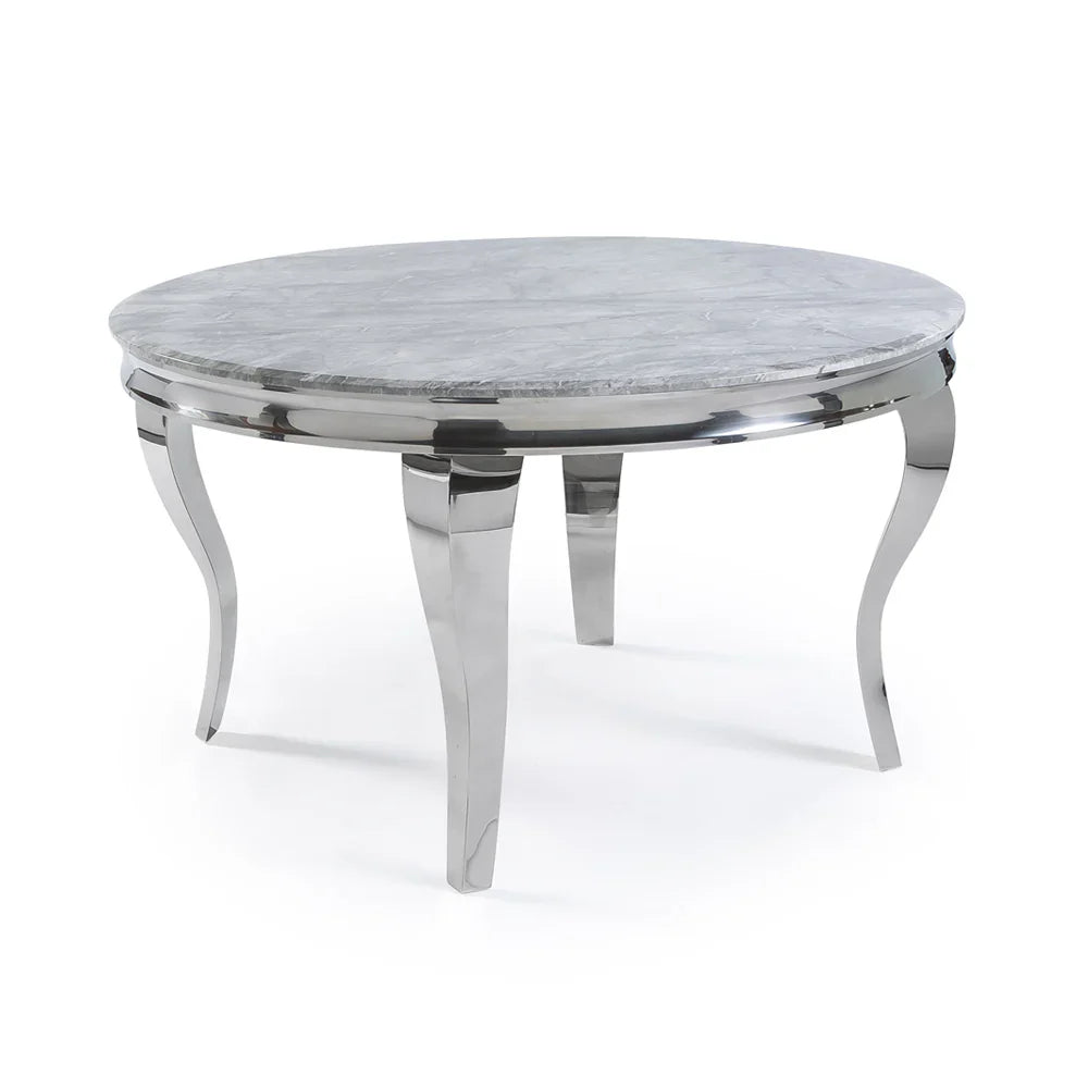 Luxury Louis 130cm Round Chrome Dining Table With Grey Glass