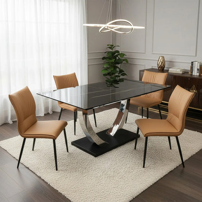 Luxury Valdemar 1.6m Black Sintered Stone Dining Set Chrome Pedestal Base With Folke Tan Leather Chairs