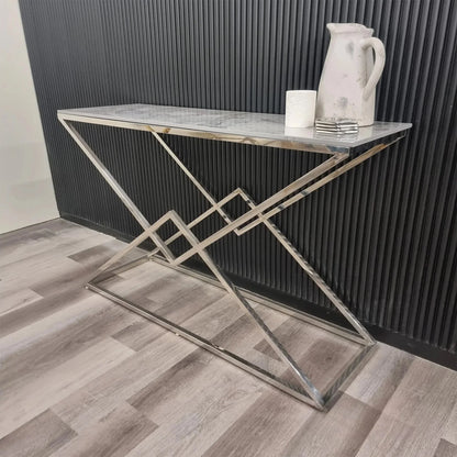 Luxury Airi Modern Design Chrome Console Table With 120x40cm Grey Stone Top